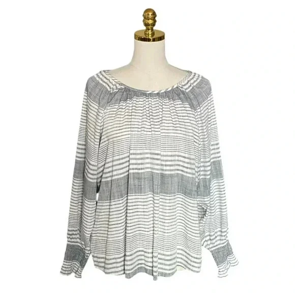 TOMMY BAHAMA | Lucia Grey and White Striped Top Size S - Picture 3 of 9